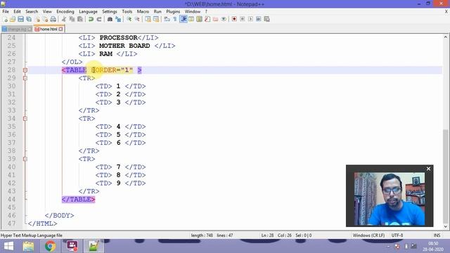 HTML code and run by Manish part-3 Revised || Creating table in HTML || Creating table in a web pag
