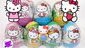 Hello Kitty. Фигурки Хеллоу Китти, и стикеры в сюрпризах от Юнион. Распаковка шоколадных яиц.