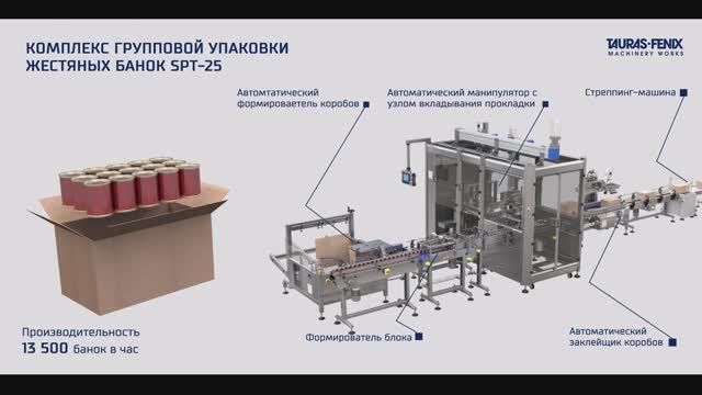 Упаковочное оборудование. Комплекс групповой упаковки жестяных банок SPT-25