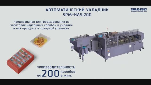 Упаковочное оборудование. АВТОМАТИЧЕСКИЙ УКЛАДЧИК В КАРТОННЫЕ КОРОБА SPM-HAS 200