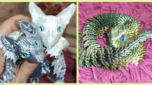 Игрушки 3D печать, котики, змея, хамелеон, и жирафик, какая милота