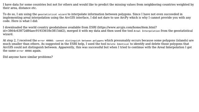 GIS: Areal Interpolation - Error 40066 - cannot distinguish between polygons