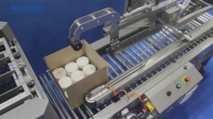 Упаковочный комплекс SPT 25: установка банок в картонную коробки и заклейка их скотчем