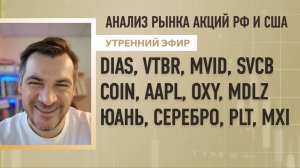 Анализ рынка акций РФ и США/ DIAS, VTBR, MVID, SVCB, COIN, AAPL, OXY, MDLZ/ ЮАНЬ, Серебро, PLT, MXI