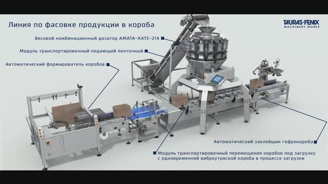 Упаковочное оборудование. Линия по фасовке продукции в короба (Мультиголовочный дозатор)