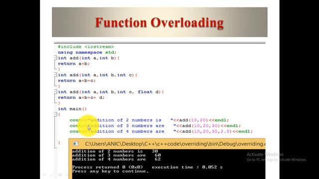 polymorphism|Types of polymorhism in c++,function overloading vs function overriding with examples