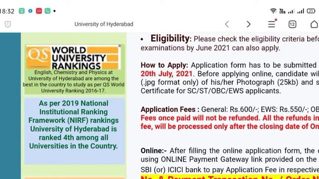 University of Hyderabad Ph.D. entrance | University of Hyderabad admission notice | Reaction world