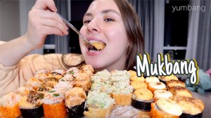 МУКБАНГ 10000 ккал РОЛЛЫ С ШАПКАМИ запеченный сет mukbang .