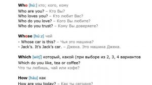 Вопросительные слова на английском. What, Where, When, Why, Who, Whose, How much, How many.