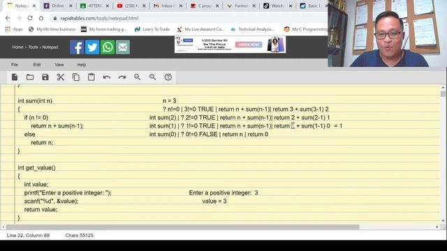 C Function Programming - finding the sum of a number series using recursion