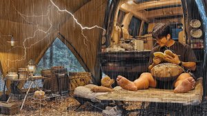 Лучший одиночный кемпинг в условиях сильного дождя с моей собакой . Расслабляющий звук дождя ASMR