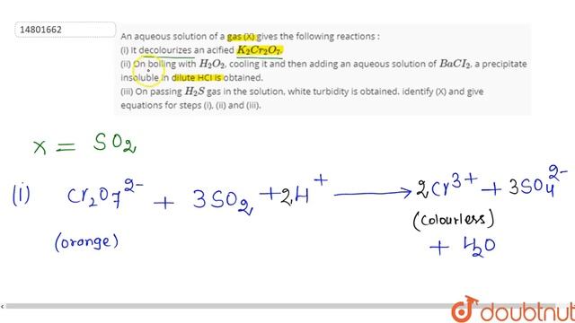 An aqueous solution of a gas (X) gives the following reactions : (i) It decolourizes an acified. смотреть онлайн
