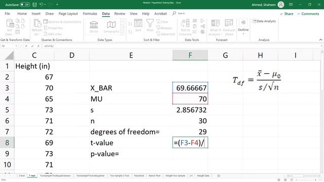 Single Sample T Test Application, Data Collection, Analysis, Results Explained in MS Excel & Minita