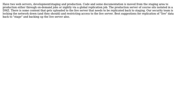 DevOps  SysAdmins: data replication from a production web server back to the staging web server