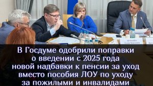 Новая надбавка к пенсии за уход вместо пособия ЛОУ - рассмотрение поправок в Госдуме