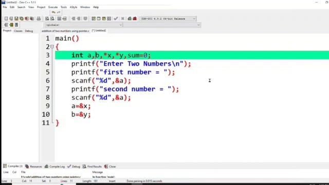 Write a Program to Sum of Two Numbers using Pointer in C Language | in hindi
