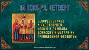 Бесср. и чудотв. Космы и Дамиана Асийских и матери их прп. Феодо́тии. 14 ноября 2024 г. Календарь