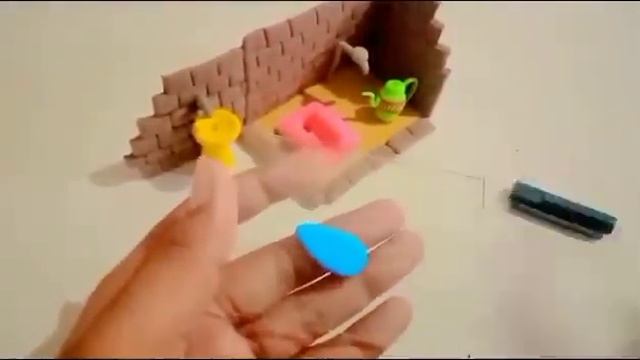 DIY How to make polymer clay miniature Village House, Washroom Set, Kitchen Set, Tree, Charpai