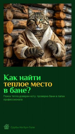 Первый клиент в новой бане — кот! Он знает, где греться лучше всего