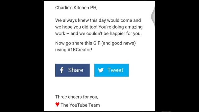 1000 YOUTUBE'S SUBSCRIBERS Thank you message | Charlie's Kitchen PH