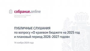 Публичные слушания о краевом бюджете на 2025 год и плановый период 2026—2027 годов