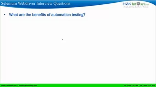 What are the benefits of automation testing | Selenium Interview Question And Answers Part-1 H2K