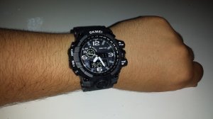 Мужские часы skmei 1155 black watch reloj relogio review manual обзор настройка инструкция