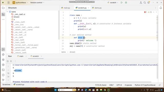 Part 2:: CONSTRUCTOR, OR DOUBLE UNDERSCORE METHOD OR DUNDER SCORE METHOD, FORMATTED STRING IN PYTHO