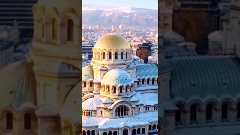 The Alexander Nevski Cathedral seen from the sky under the snow ❄️ in Sofia Bulgaria 🇧🇬