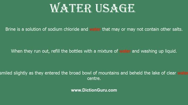 water: Pronounce water with Phonetic, Synonyms and Examples
