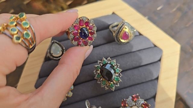 Кольца из Индии. Серебро с покрытием позолоты,  натуральные камни.