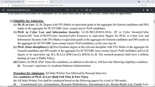 PhD Admission 2021 in The National Law Institute University | NLIU PhD Admission Notice 2021