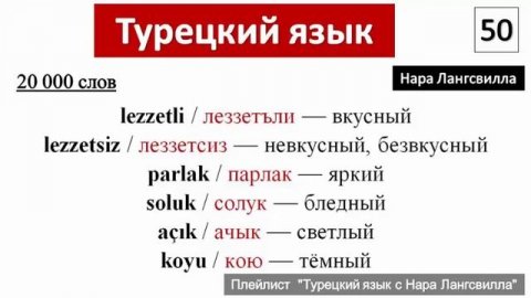 Турецкий язык / Turkish language/ Прилагательные lezzetli, lezzetsiz, parlak, soluk, açık, koyu