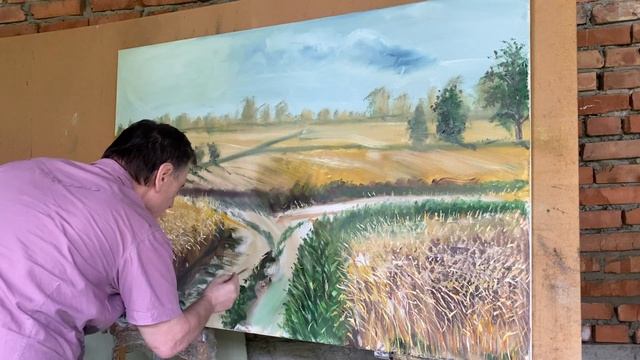 Подмалевок. Пшеничное поле маслом на холсте 100 на 150 см. Зилавди Яшуркаев. смотреть онлайн