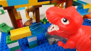 Конструктор Marble Run ASMR ☆ ЛЕГО блоки - склон и трасса с красным динозавром