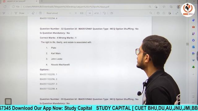 CUET PG||Part-1 || MA political Science|| PYQ || FULL SOLUTION||by Satyam Sir|| Study Capital