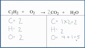 Balancing the Equation C2H2 + O2 = CO2 + H2O (and Type of Reaction)