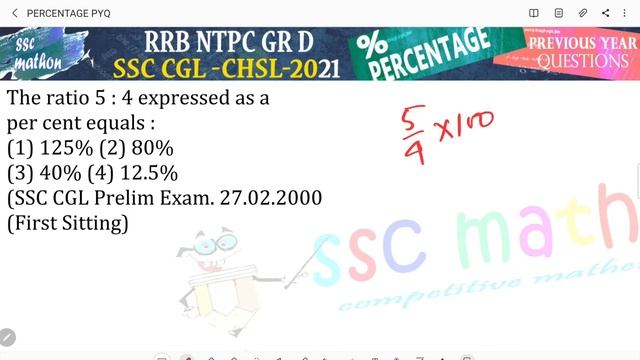 The ratio 5 : 4 expressed as a per cent equals :