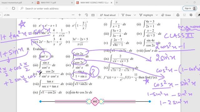 ex3.1 Integration Practice Problems | Maharashtra Board Solutions Class 12 смотреть онлайн