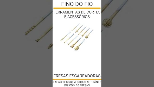 Kit de 10 fresas em aço hss revestido com titânio, haste de 3mm e comprimento de 40mm