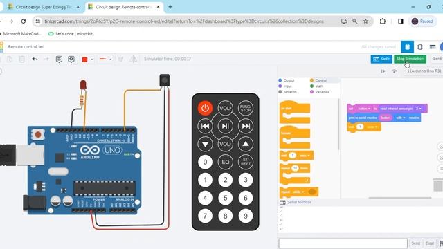 Remote Control led | IR Remote control Led Tinkercad Arduino | Block Coding