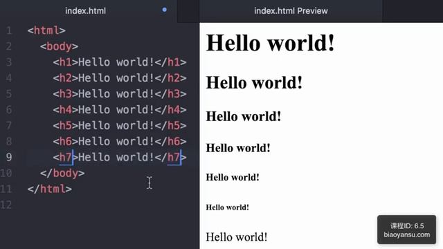 6 5 h1标签 h2标签 h3标签 h4标签 h5标签 h6标签 HTML5精讲 课时ID 6 4 【表严肃】#HTML教程 #HTML5教程 #标题标签 смотреть онлайн