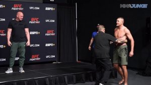Ion Cutelaba, Dustin Jacoby get physical at faceoff | UFC on ESPN 23 staredown
