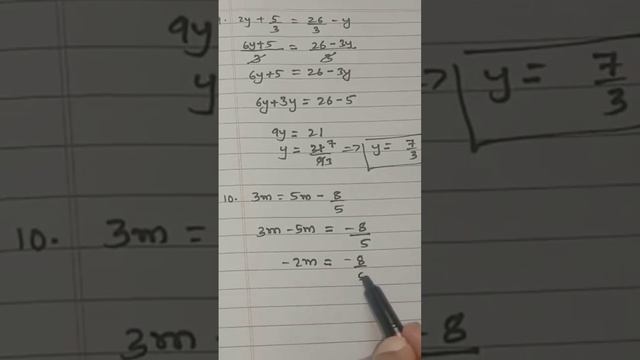 Linear Equation         (Solve 3m=5m - 8/5 )