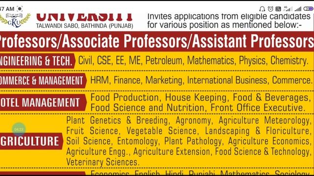 vacancy for teaching post 2022/ASSISTANT PROFESSOR, ASSOCIATE PROFESSOR, PROFESSOR/NON teaching pos