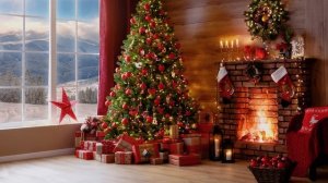 CHRISTMAS FIREPLACE  4K - 2 HR Holiday Screensaver Scene + Crackling Fire Sounds