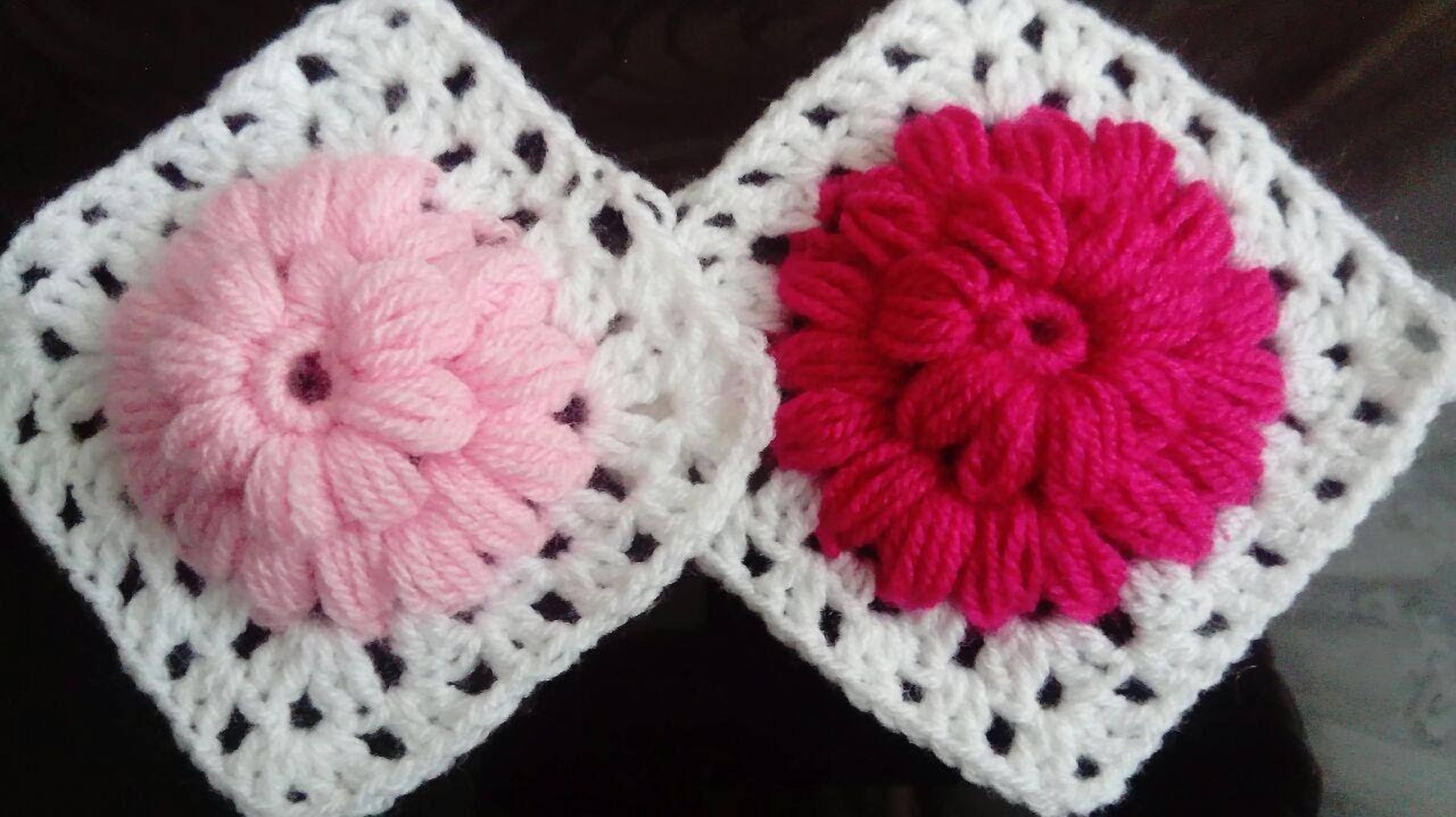 ОБЪЕМНЫЙ ЦВЕТОК НА БАБУШКИНОМ КВАДРАТЕ🌸 смотреть онлайн