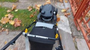 Сбор опавшей листвы газонокосилкой