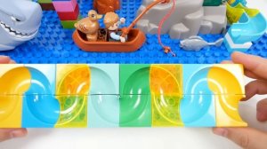 Веселая горка Building Block ☆ Конструктор Marble Run ASMR Акула! Shark slope