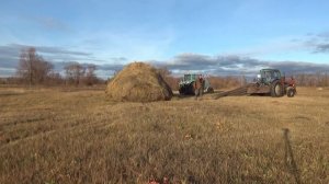 Как грузим сено на волокушу. Это архивное видео.